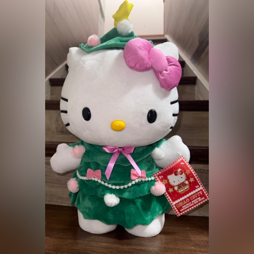 Super Cute 🥰 Christmas Hello Kitty Plush Christmas Tree Dress Greeter - NEW